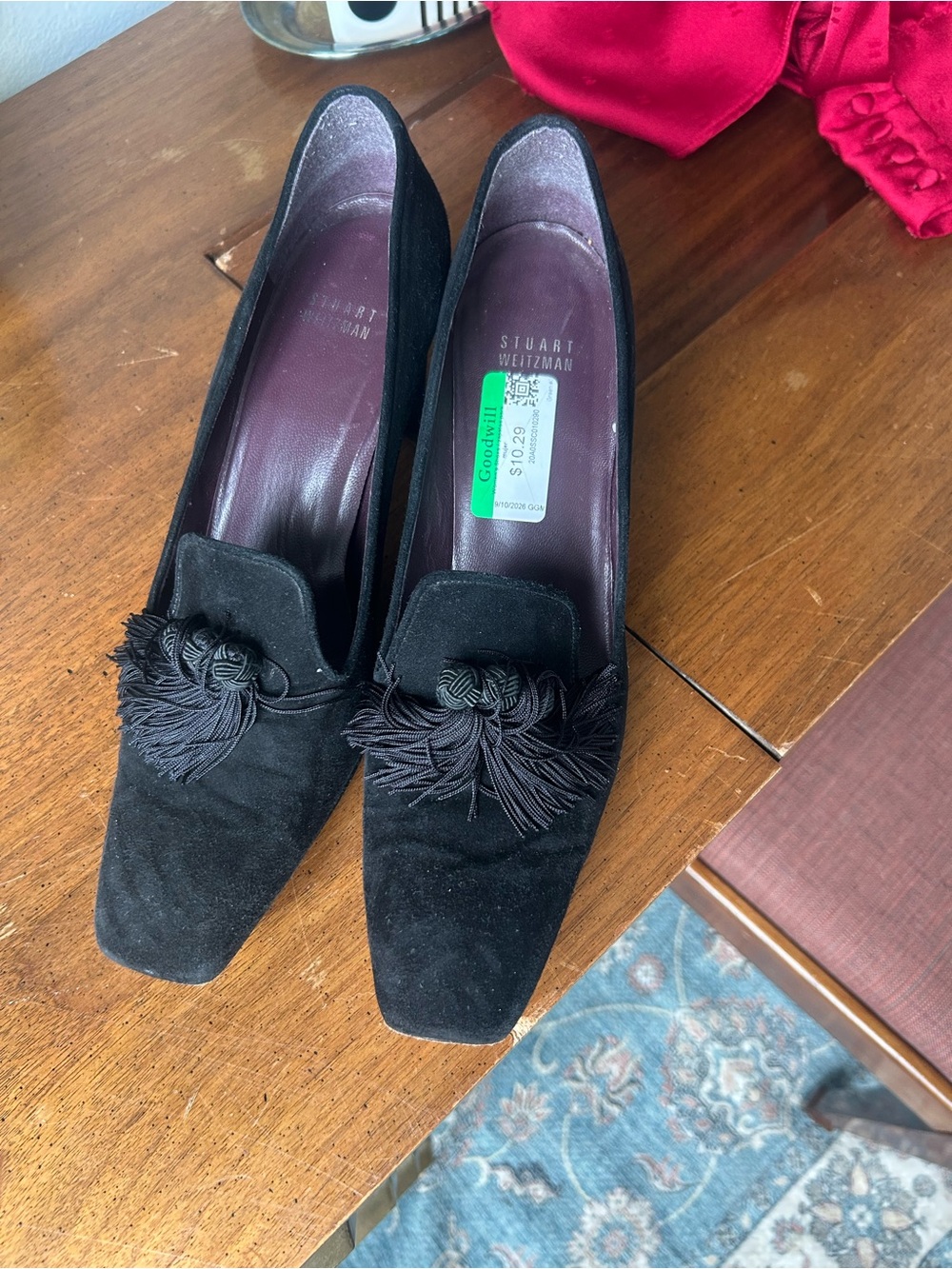 Stuart Weitzman Black Suede Tassel Pumps